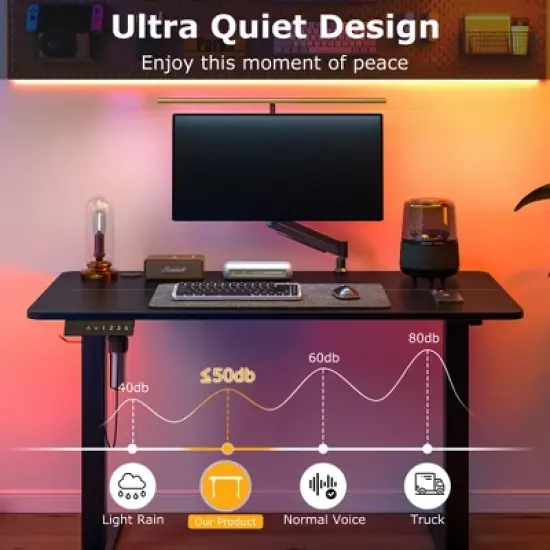 VECELO Electric Standing Office Desk Adjustable Height, Computer Desk with Headphone Hook, Memory Preset Gaming Desk, Dual-Motor,  Black image {13}