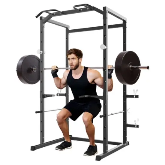 Power Cage Squat Rack with 1100LB Capacity, Adjustable Safety Bars, Pull-Up Bar Included, Heavy Duty Strength Training Power Rack for Home Workouts image {2}