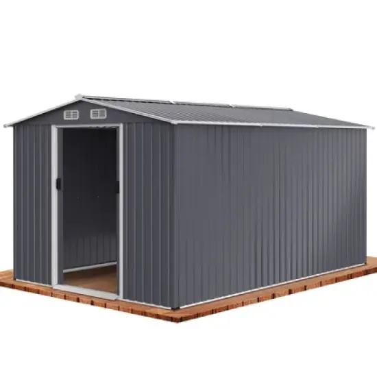 Outdoor Storage Shed 8 x 12FTLarge Metal Tool Sheds, Heavy Duty Storage House with Sliding Doors with Air Vent to Store Bikes, Tools,Grey image {8}