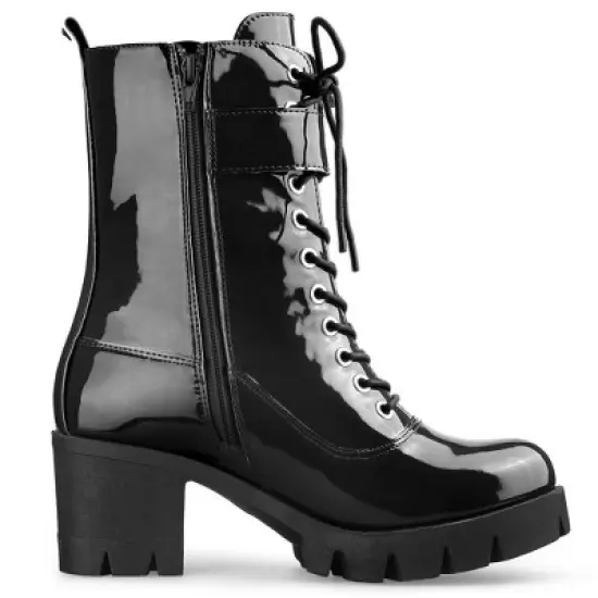 Allegra K Women's Zip Platform Chunky Heel Combat Boots image {5}