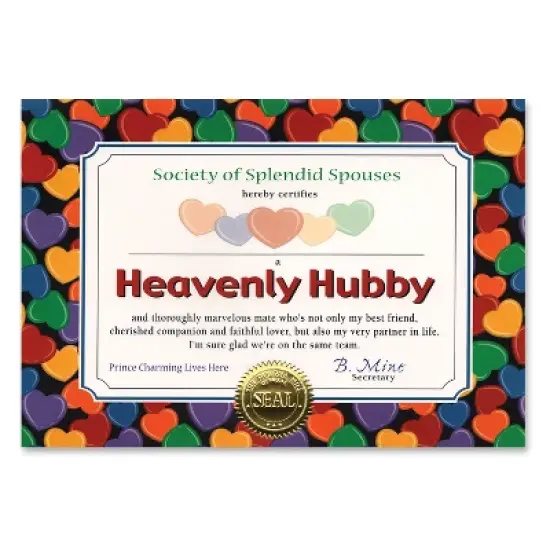 Beistle Heavenly Hubby Certificate, 5" x 7", (6/Pkg) Multicolored image {1}