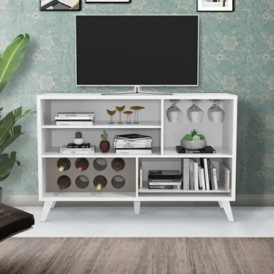 2 Door Wine Bar Cabinet TV Stand for TVs up to 54" White/Gray - The Urban Port image {5}