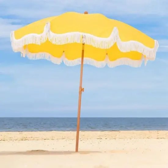 Captiva Designs 7ft Fringed Elegant Valance Crank Tilt Patio Market Umbrella image {8}