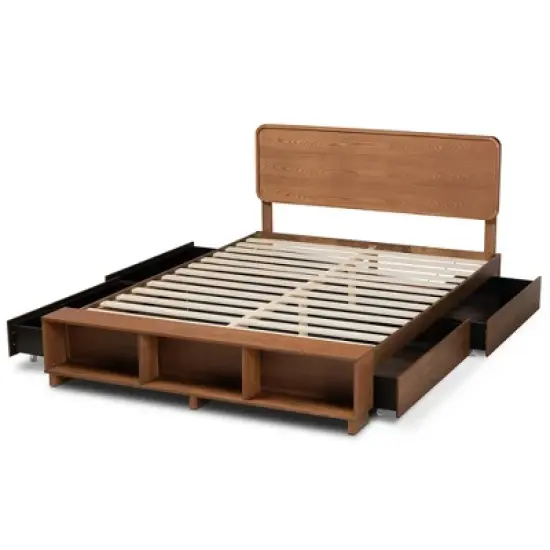 4 Drawer Vita Modern Transitional Wood Platform Storage Bed Walnut/Brown - Baxton Studio image {4}