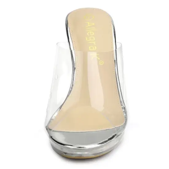 Allegra K Women's Clear Platform Block Heeled Slides Sandals image {1}