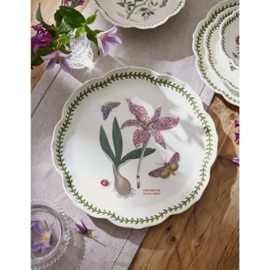 Portmeirion Botanic Garden Lotus Blossom Large Round Platter, 13.5 Inch - Meadow Saffron Design with Laurel Leaf Border - Dishwasher Safe Porcelain image {5}