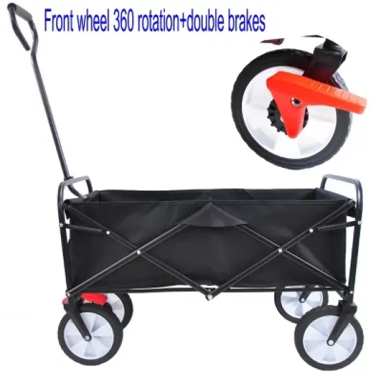 YONWAY Collapsible Outdoor Utility Wagon Cart with Cup Holder, Large Capacity Folding Wagon Garden Shopping Beach Cart with Brake image {9}