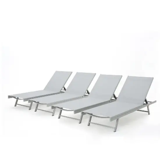 GDFStudio Simon Outdoor Mesh and Aluminum Armless Adjustable Chaise Lounges (Set of 4) image {9}