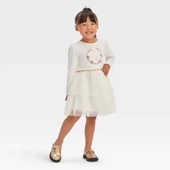 Toddler Girls' Deer Tulle Dress - Cat & Jack&trade; Cream image {2}