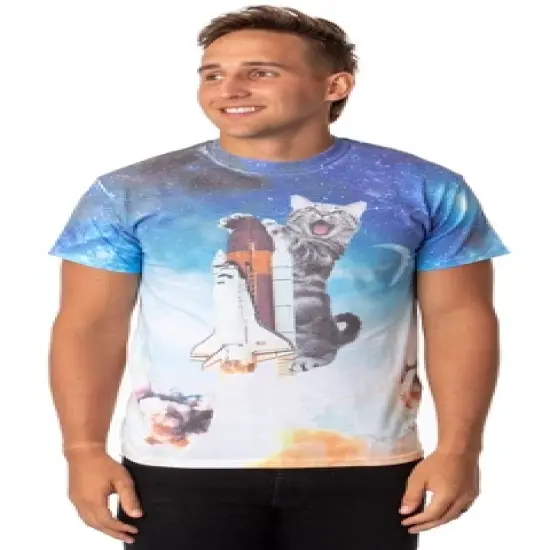 Space Kitty Mens' Catstronaut Space Shuttle Blast Off Sublimated  T-Shirt image {4}