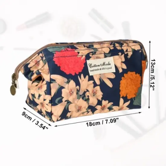 Unique Bargains Women's Printed Travel Makeup Bag Dark Blue 1 Pc image {4}