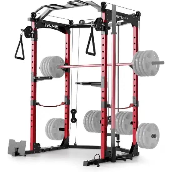 Acekool Power Cage, Multi-Functional Home Gym Squat Rack with Cable System, 1600LB Capacity, Over 20 Attachments, Black image {7}