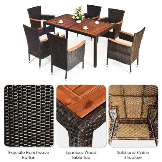 Tangkula 7pcs Patio Rattan Dining Set 6 Stackable Cushioned Chairs Patio image {5}