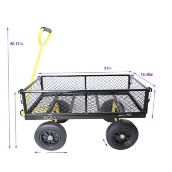 DSVIMOY Portable Folding Beach Wagons with Wheels, Portable Carts with Adjustable Handle, Yellow & Black, 37"*19.48"*40.15" image {2}