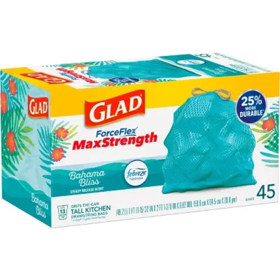 Glad ForceFlex MaxStrength Bahama Bliss Drawstring Trash Bags - Febreze Freshness - 13gal - 45ct image {10}