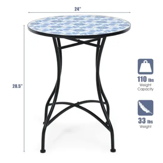 Tangkula 28.5" Patio Mosaic Round Bistro Metal Table with Heavy-Duty Steel Frame&Ceramic Tile Tabletop for Outdoor Garden Deck Backyard image {6}
