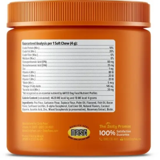 Zesty Paws Omega Supplement Bites - Bacon - 90ct image {1}