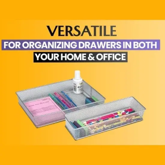 YBM Home Silver Mesh Drawer and Desk Organizer Tray, Pack of 2 image {5}