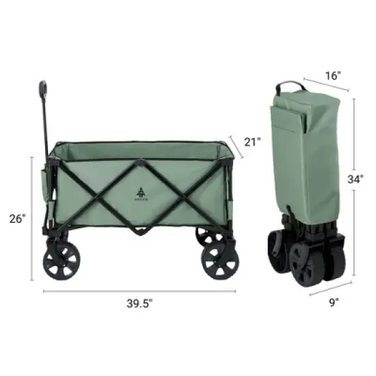 Woods Outdoor Collapsible Folding Garden Utility Wagon Cart w/ 225 Pound Capacity, 7 Cubic Feet of Storage for Camping, Beach, & Park, Sea Spray Green image {1}