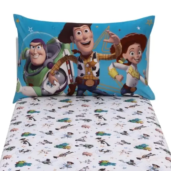 Disney Toy Story It's Play Time Blue, Green, and White, Woody and Buzz 2 Piece Toddler Sheet Set - Fitted Bottom Sheet and Reversible Pillowcase image {4}