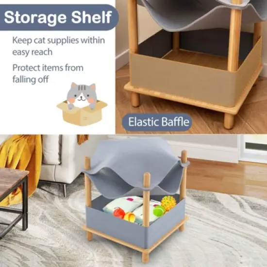 Tangkula 2-Tier Elevated Cat Bed Cat Tower w/ Dual-Layer Felt Fabric Top Condo Hammock image {3}