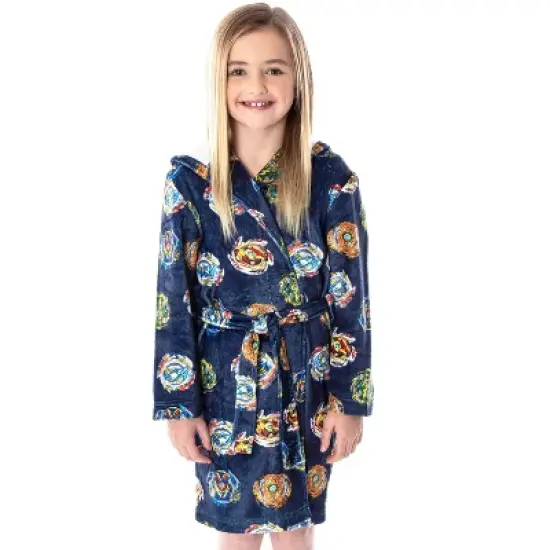 Beyblade Burst Boys' Spinner Tops Graphic Fleece Plush Hooded Robe Bathrobe Blue image {4}