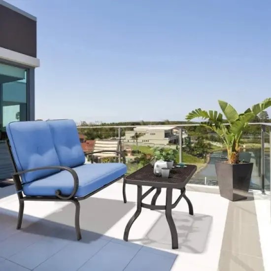 Costway 2PC Patio LoveSeat Coffee Table Furniture Set  Bench W/ Cushions image {11}