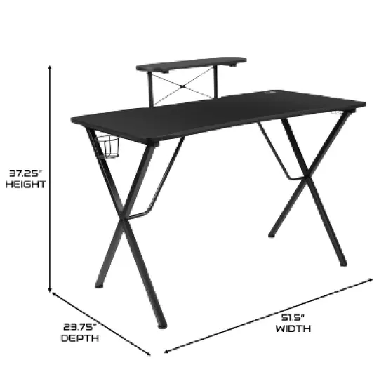 BlackArc Gaming Desk with Laminate Top and Steel Frame - Detachable Cupholder, Headphone Hook & Smartphone/Monitor Stand image {3}