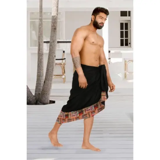LA LEELA Men's Swimwear Cover Up Summer Pareo Sarong One Size Stripes Black image {2}