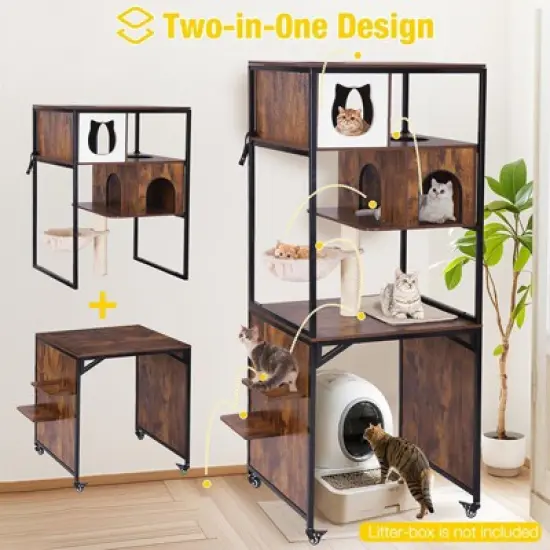 Aivituvin Wooden Cat Litter Box Enclosure| Metal Frame Cat House-AIR7015 image {3}