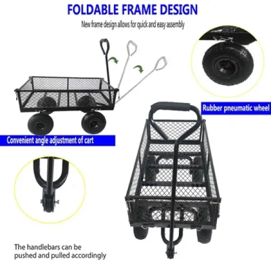 Wagon Garden Cart with 180-degree Steering Range Handle image {6}