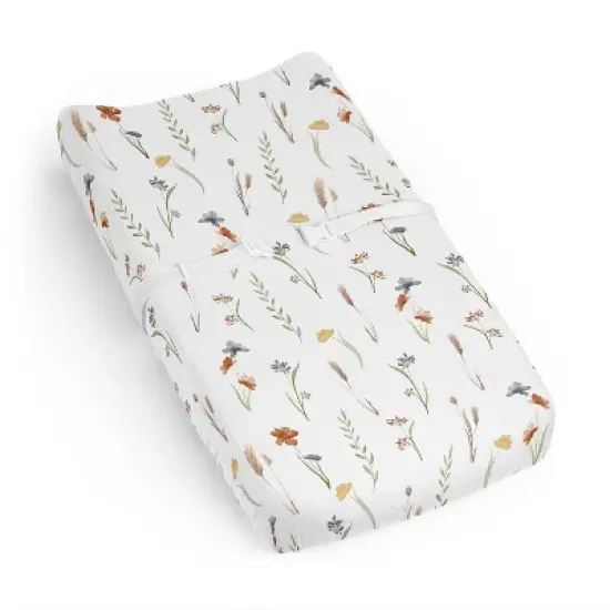 Sweet Jojo Designs Girl Changing Pad Sheet Watercolor Floral Garden Green Blue and Orange image {6}