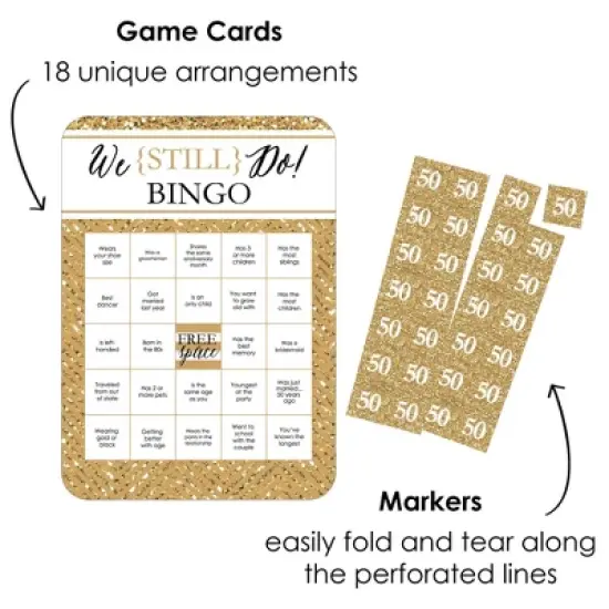 Big Dot of Happiness We Still Do - 50th Wedding Anniversary -  Find the Guest Bingo Cards and Markers - Anniversary Party Bingo Game - Set of 18 image {1}