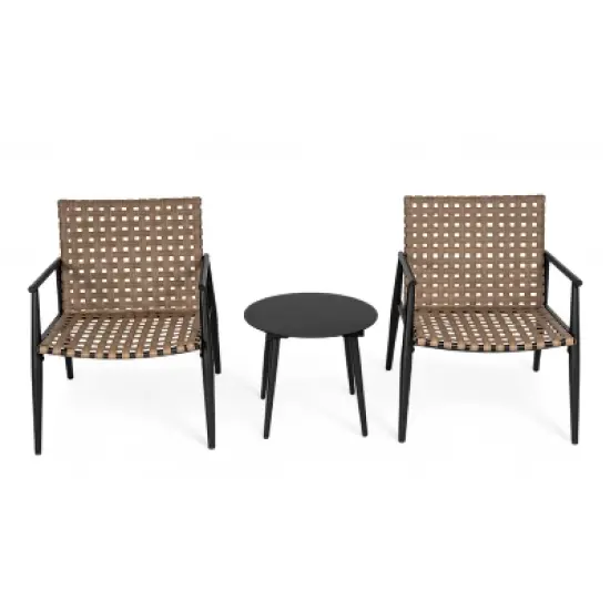 FIONECA 3-Piece Outdoor Chat Set with 2 PE Rattan Chairs and Black Steel Side Table with Tempered Glass Top image {3}