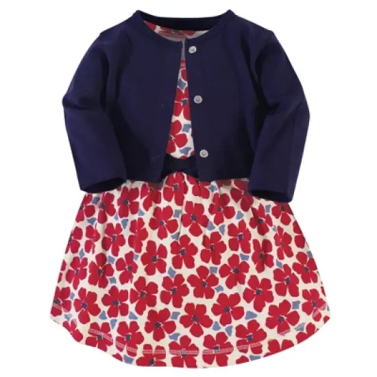 Touched by Nature Baby and Toddler Girl Organic Cotton Dress and Cardigan 2pc Set, Red Flowers image {4}