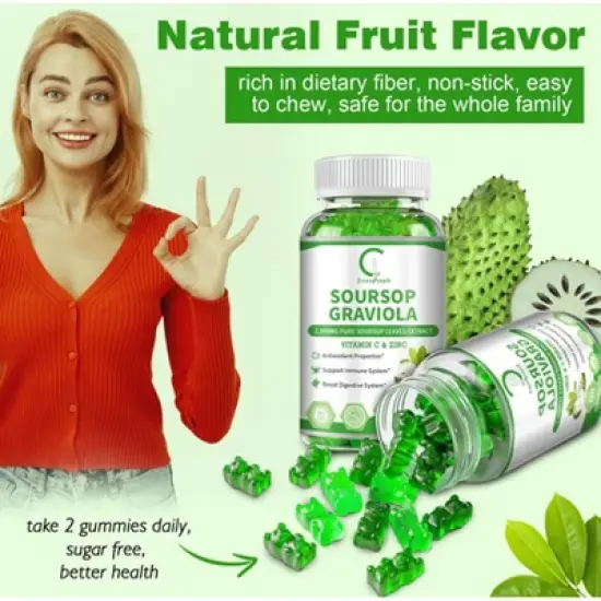 GPGP GreenPeople Soursop Graviola Gummies, Soursop Leaves Extract - Energy Boost, Digestive & Immune Support, Antioxidant - Vegan, Non-GMO - 60 Ct image {6}