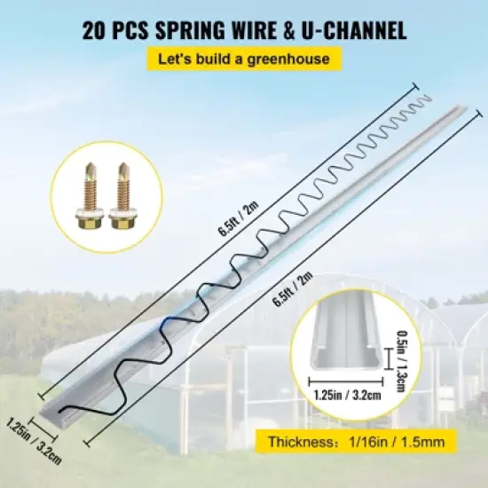 VEVOR Spring Wire and Lock Channel,6.56ft Spring Lock & U-Channel Bundle, 20 Packs PE Coated Spring Wire & Aluminum Alloy Channel, Silver image {2}