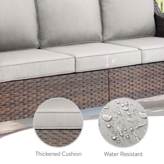 Belord 4 Pieces Rattan Patio Furniture Set, Patio Sofa Set with Patio Swivel Chair and Ottoman, Brown Wicker Furniture Ideas for Porch Deck image {4}