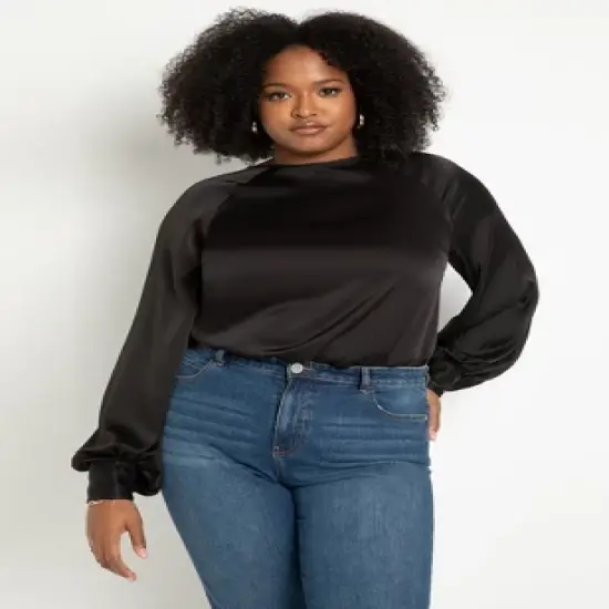 ELOQUII Women&rsquo;s Plus Size Poet Sleeve Blouse With Tie Back image {4}