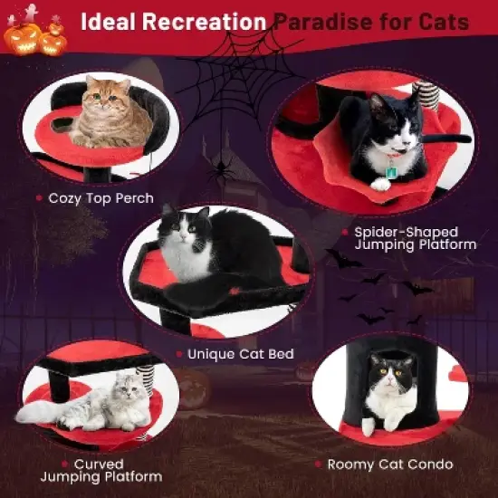 Tangkula Gothic Cat Tree 52" Black Cat Tower with Cat Bed Cat Condo Sisal Scratching Posts Pompom Bat-Shaped Ball Halloween image {4}