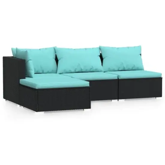 vidaXL Garden Lounge Set Black sofa set, Aqua cushions image {12}