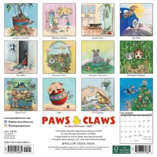 Willow Creek Press 2024 Wall Calendar 12"x12" Gary Patterson's Paws n Claws image {1}