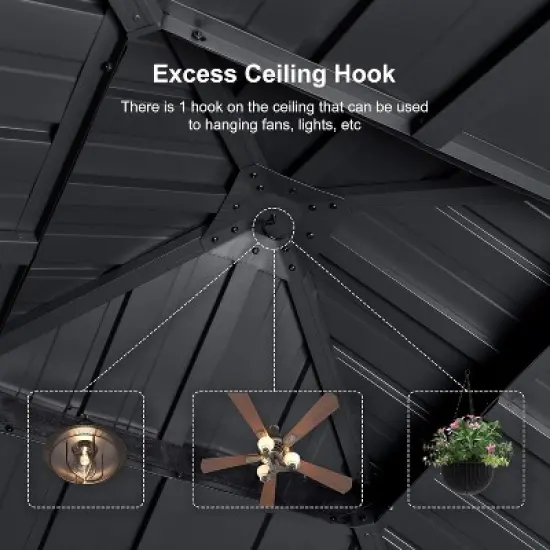 PURPLE LEAF Permanent Hardtop Gazebo Aluminum Frame Gazebo with Galvanized Steel Double Roof, UV-Resistant, Netting & Curtains included - Grey image {7}