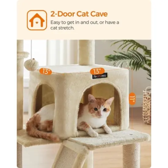 Feandrea Cat Tree, Small Cat Tower, Cat Condo, Kitten Activity Center with Scratching Post, Basket, Cave image {3}