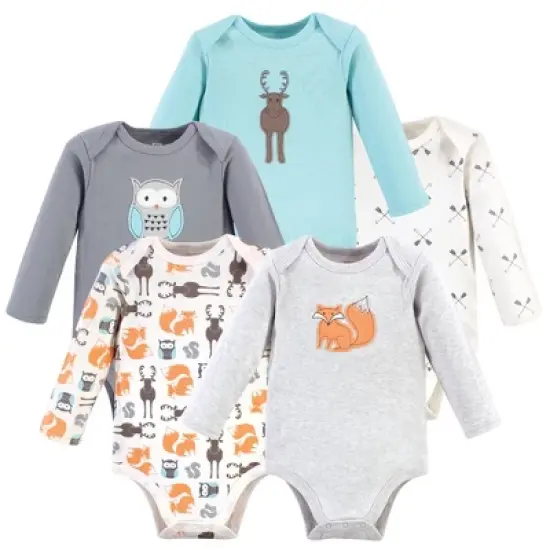 Hudson Baby Cotton Long-Sleeve Bodysuits 5pk, Gray Forest image {6}