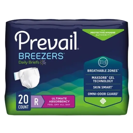 Prevail Breezers Adult Incontinence Brief Regular Heavy Absorbency Breathable, PVB-016/1, Ultimate, 80 Ct image {3}