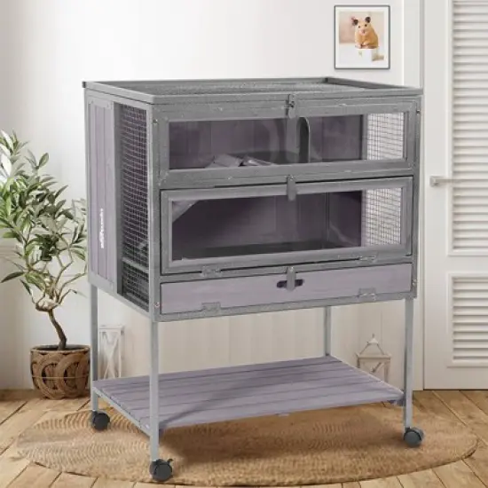 Aivituvin Wooden Hamster Cage | Anti-Chewing Metal Iron Frame-AIR25 image {1}