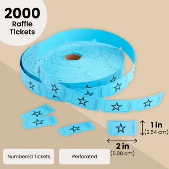 Juvale 2000-Count Numbered Blue Star Raffle Tickets, Single Ticket Roll for Party Events, Prize Reward, Fundraiser Drawing, Carnival, 2x1 in image {2}