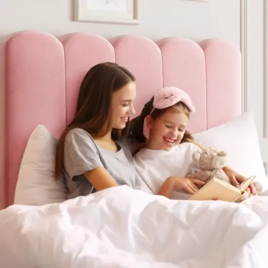 2 Sets Twin Bed Frame with Under-Bed Drawer, Velvet Upholstered Platform Bed with Wave Headboard,No Box Spring Needed image {5}