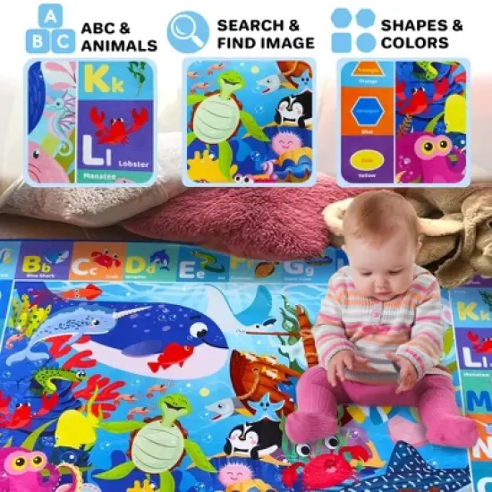 QUOKKA Baby Play Mat for Floor - Ocean ABC Rug for Kids Toddlers Infants - Extra Thick Large Padded Non-Slip Nursery Rug for Crawling and Playing image {2}